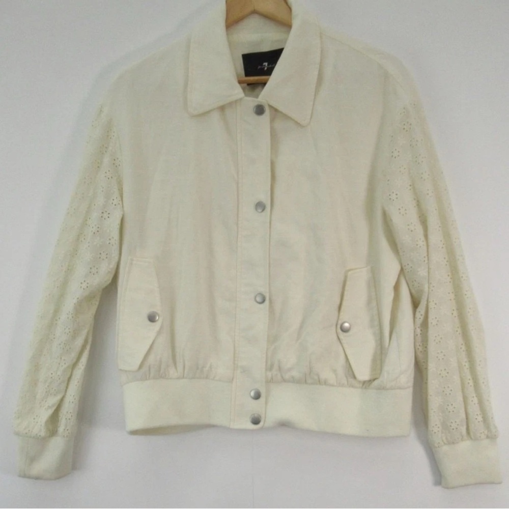 NWOT 7 for all Mankind Cream Summer Bomber Jacket with Lace details Size M